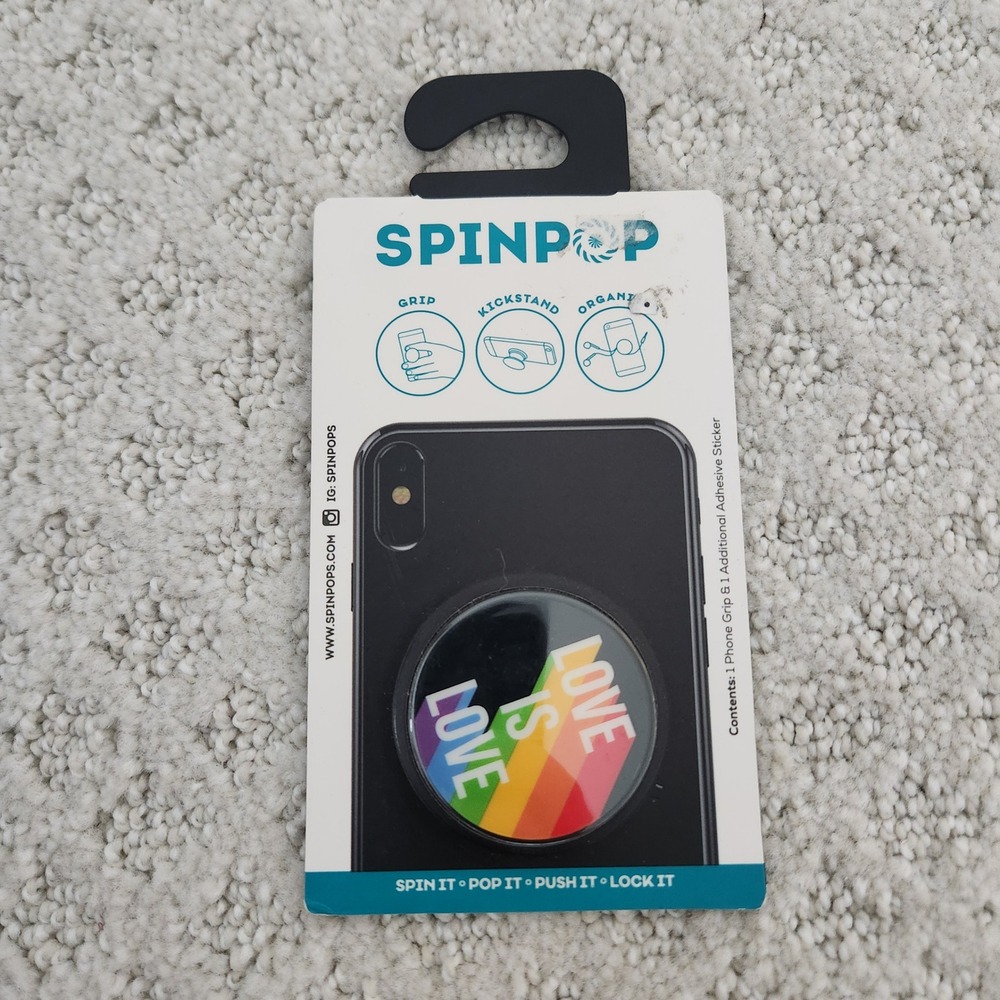 SpinPop Love is Love Rainbow Phone Grip Kickstand Cable Organizer New